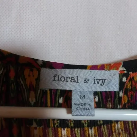 Floral & Ivy 3/4 Sleeve Paisley Blouse Bohemian Retro Multicolor Size M - Picture 5 of 7